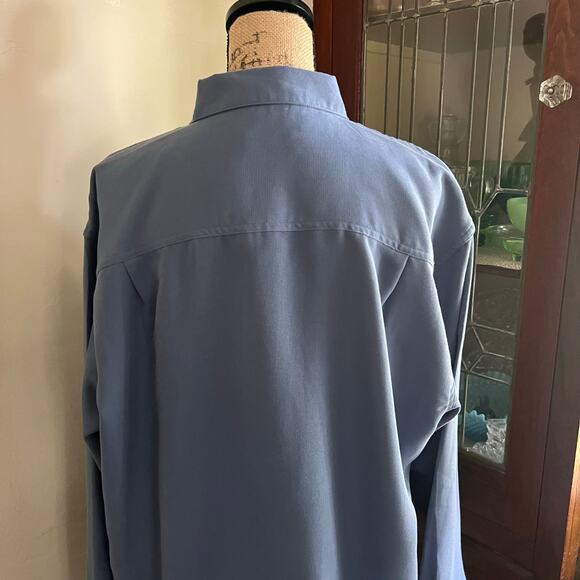 Y2K George Slate Blue Sueded Men Button Up Shirt L Soft Microfiber Classic Retro - Picture 7 of 17